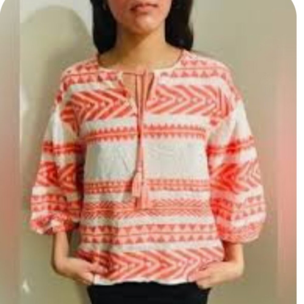 dRA los angeles Pink and White 3/4 Sleeve Tie Front Blouse Size XS